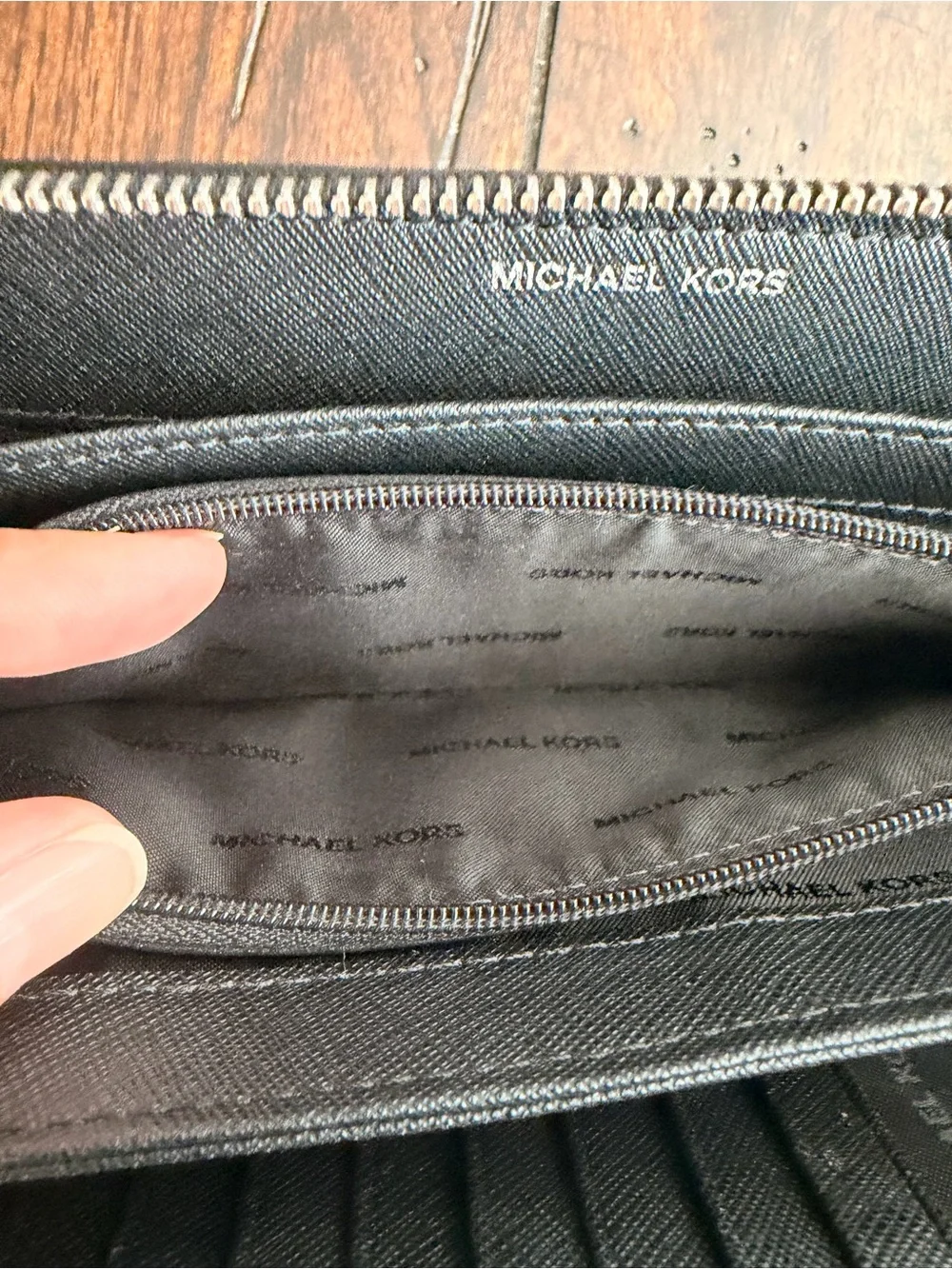 Michael Kors Black Saffiano Zip-Around Wristlet Wallet with Gold Logo